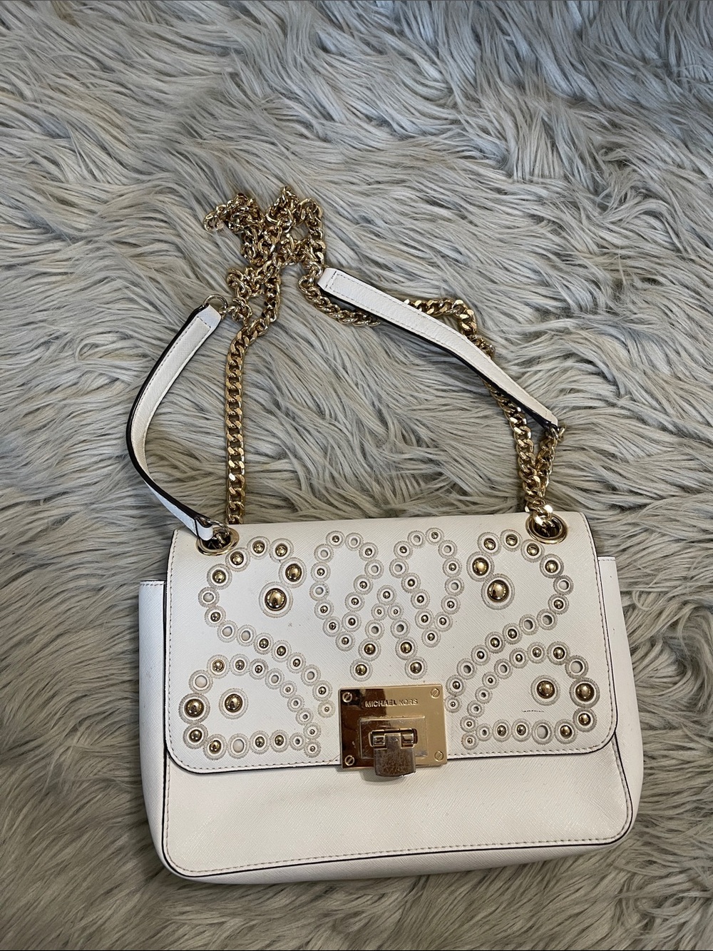 Michael Kors White Studded Leather Shoulder Bag
